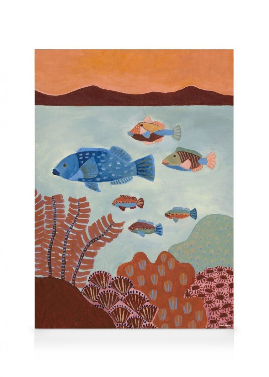 Canvas Schilderijen Karina Jambrak - A Swim in the Ocean Canvas (100x140 cm - Fotolijst Eiken)