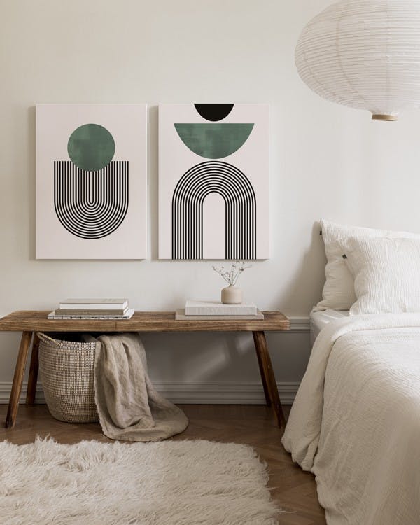 Mid Century Green Stampe su tela Duo (30x40 cm - Cornice in nero)- Abbinamenti perfetti