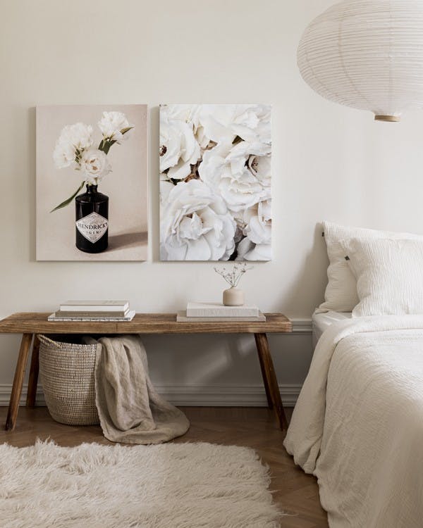 White Roses Canvas Duo (50x70 cm - Fotolijst Zwart)