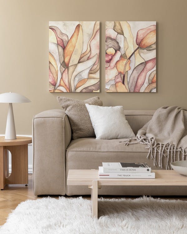 Canvas Prints Botanical Shapes Canvas Duo (50x70 cm - Oak Frame)