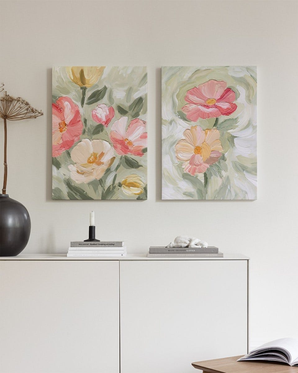 Painted Blossom Obrazy na płótnie Duo (50x70 cm - Czarna ramka)