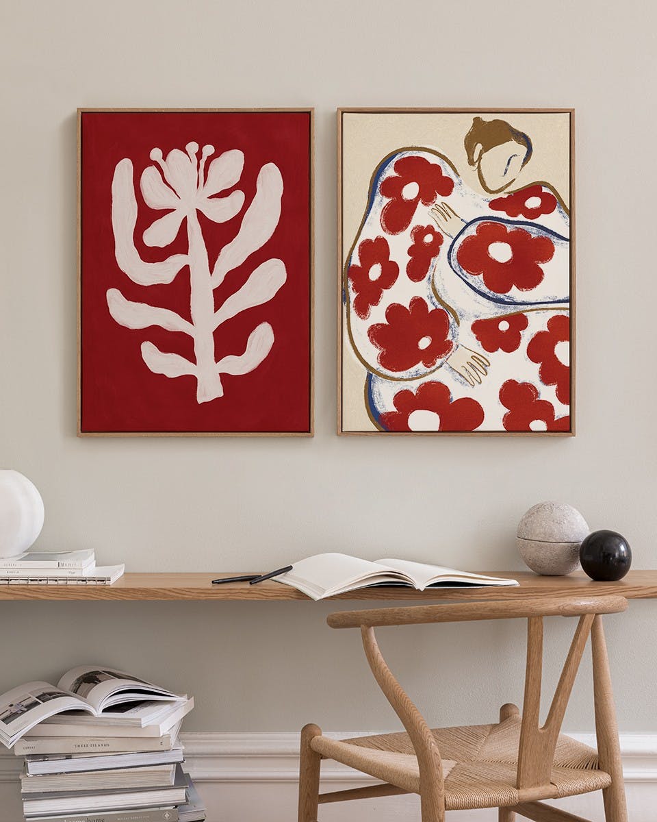 Red Florals Canvas Duo (50x70 cm - Fotolijst Eiken)