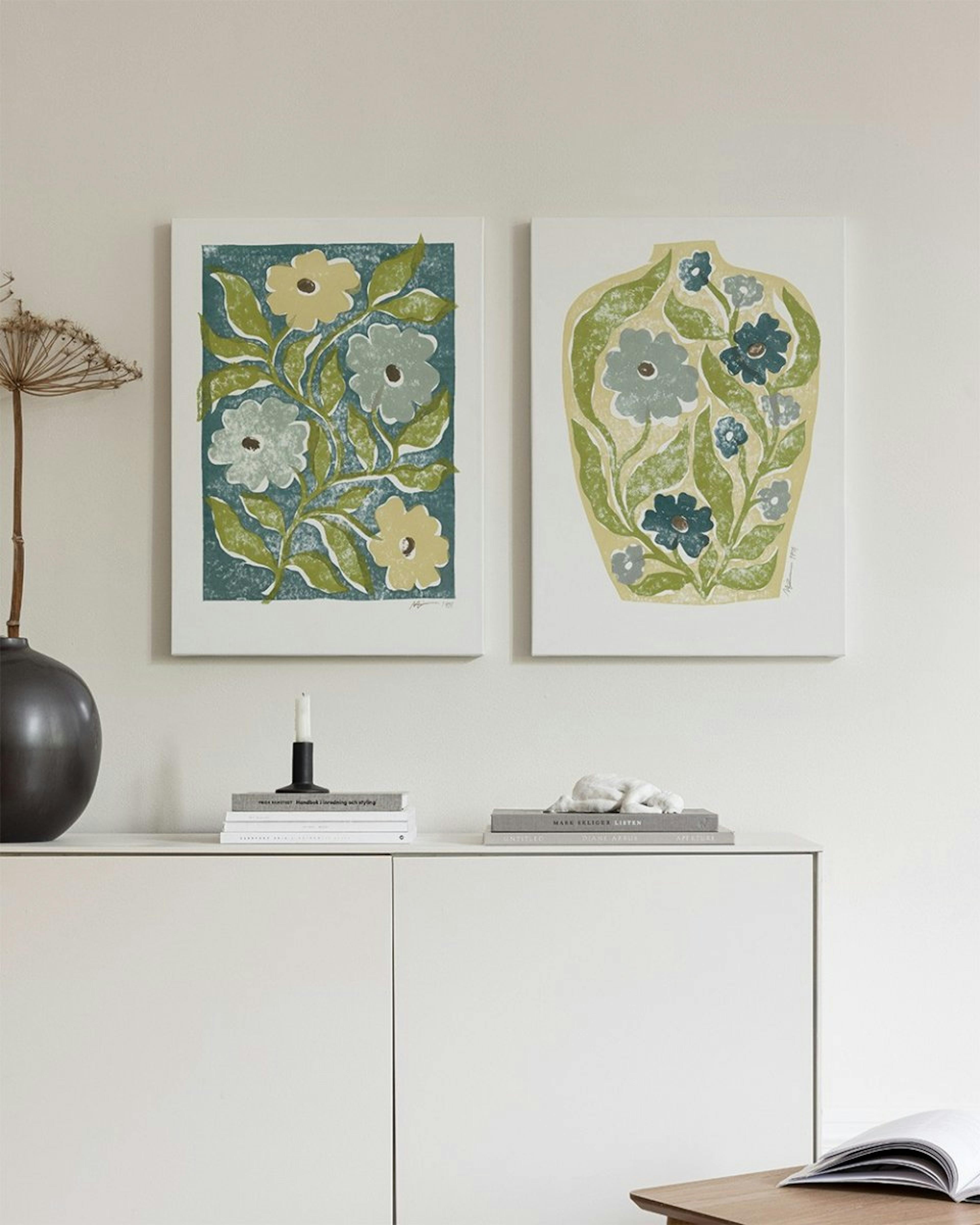 Linocut Flowers Leinwandbilder Duo 0