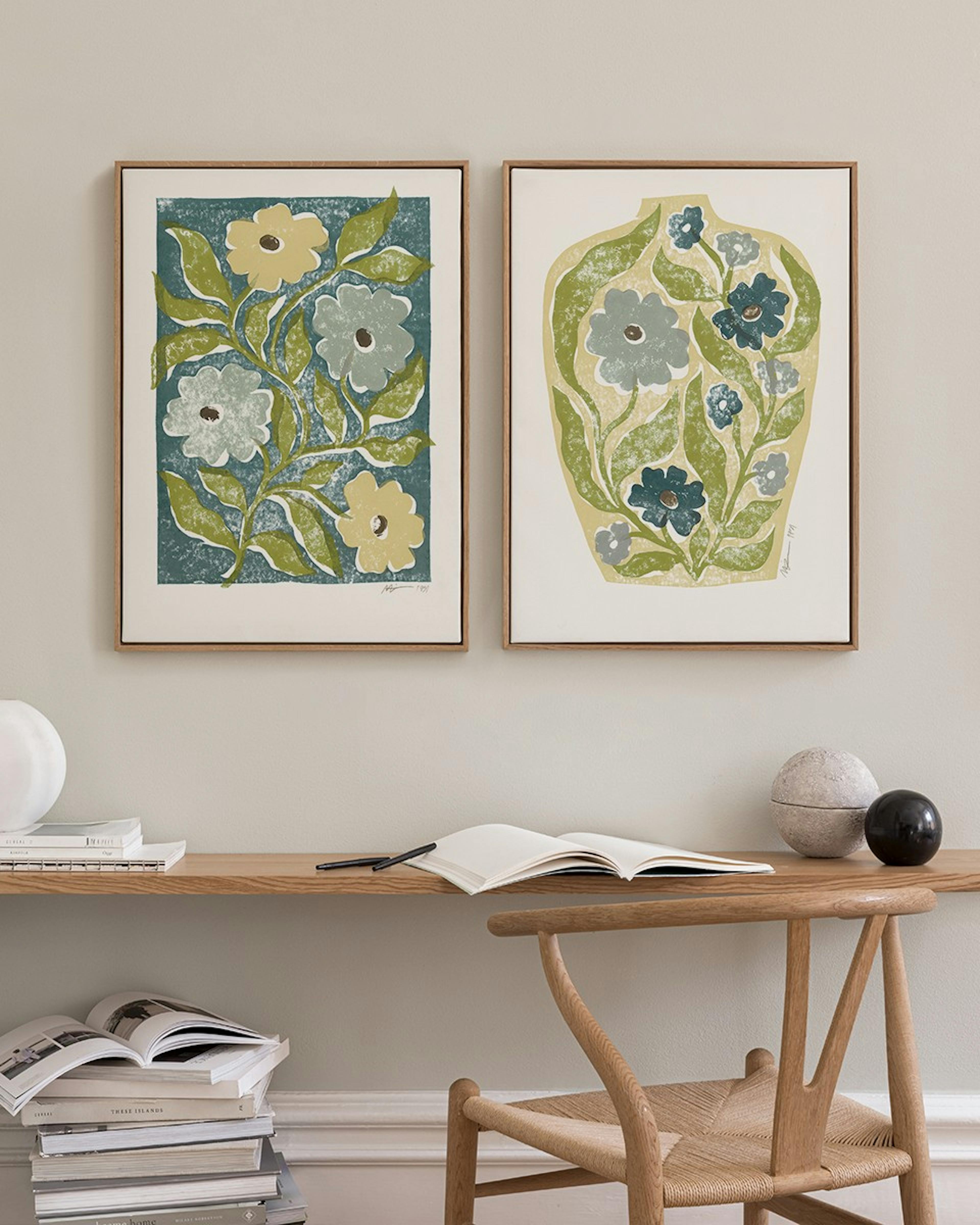 Linocut Flowers Leinwandbilder Duo
