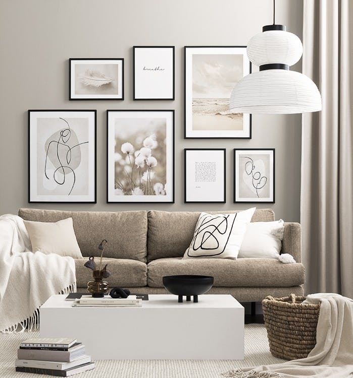 Beige Tones parede de quadros (ONE SIZE)- Paredes de quadros para sala de estar