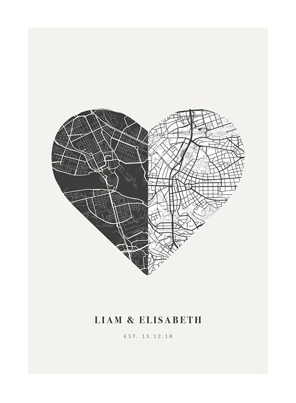 Prints - Love Map Night And Day Personal (50x70 cm) - Personalised prints