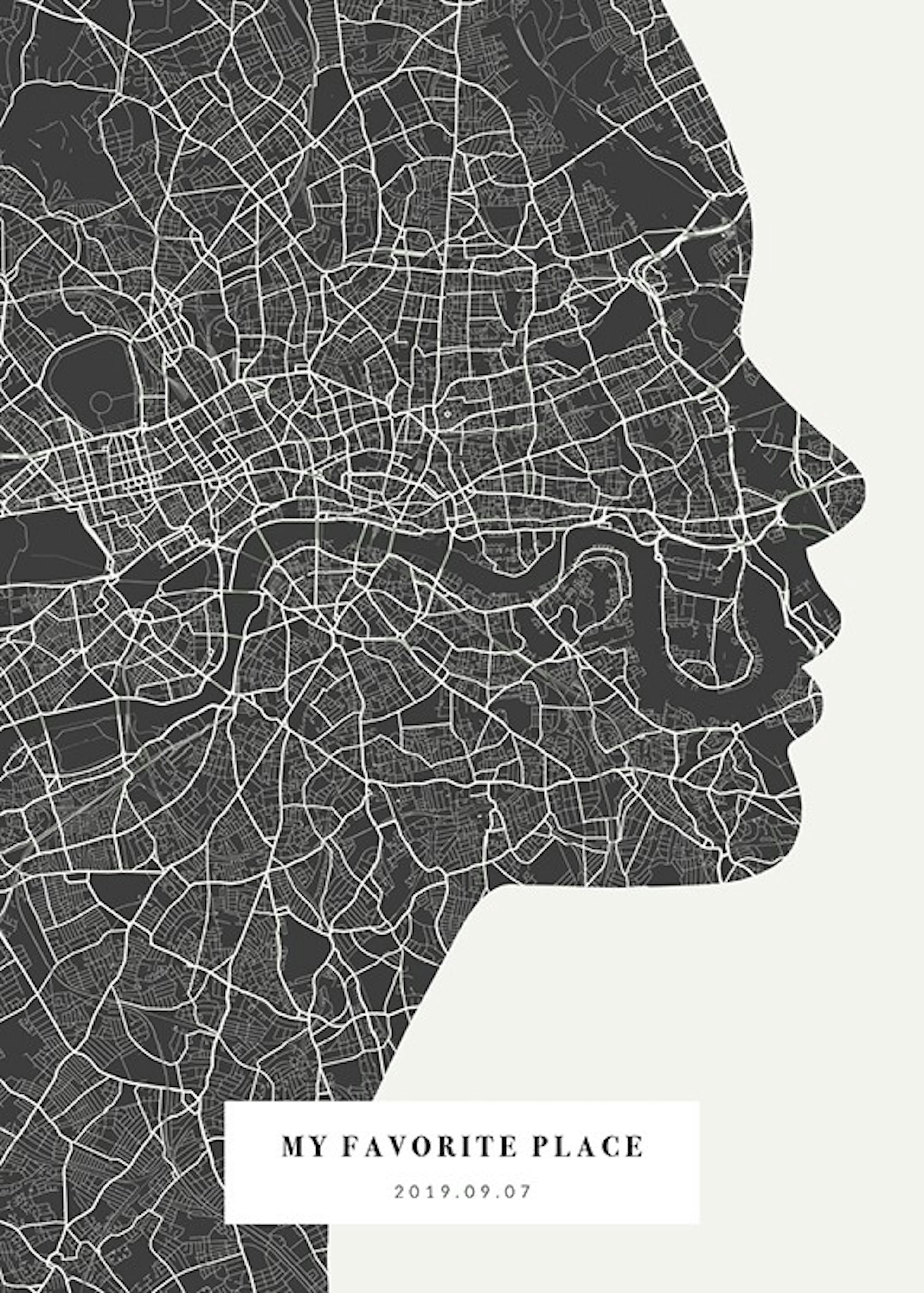 Silhouette Map Night Personal Affiche