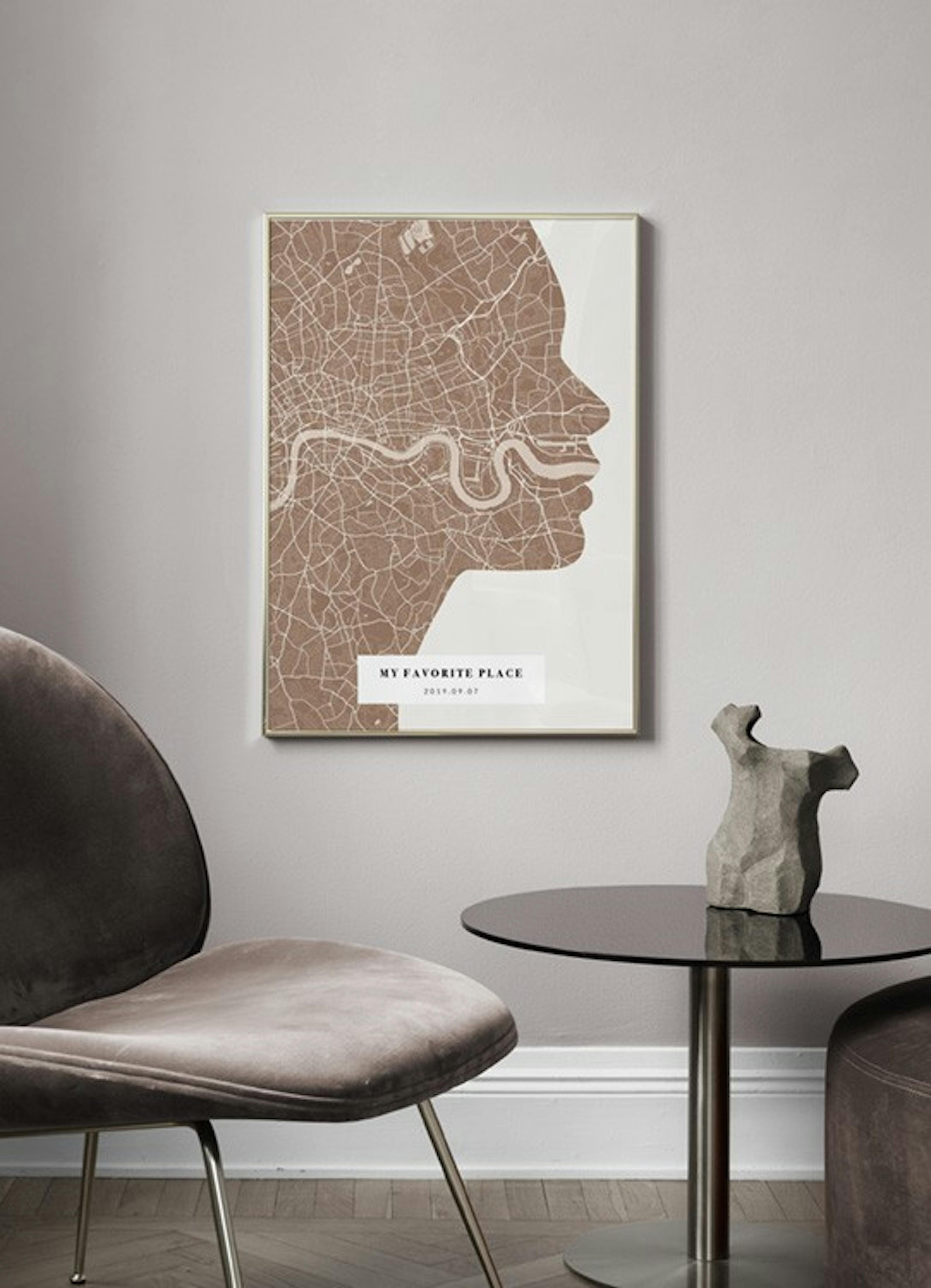 Silhouette Map Rusty Pink Personal Affiche