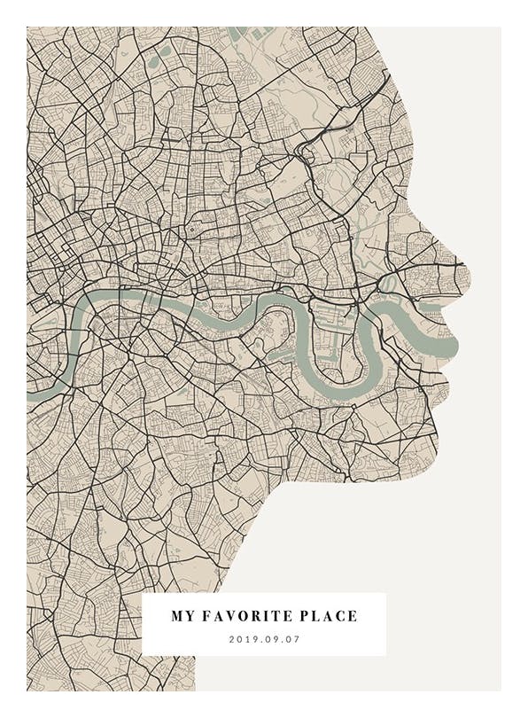 Silhouette Map Vintage Green Personal Affiche (30x40 cm) - Affiches personnalisées