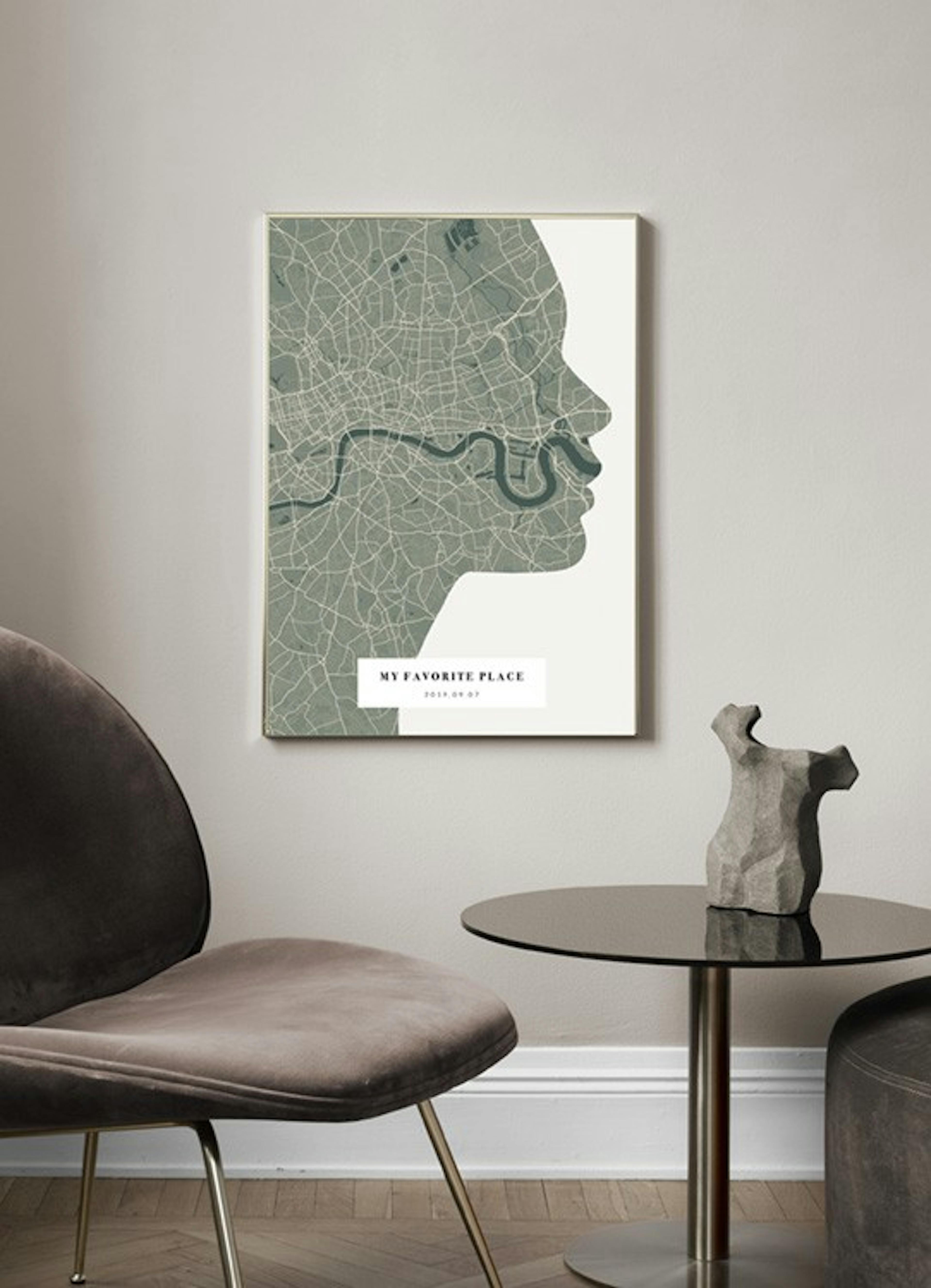 Silhouette Map Moss Personal Affiche
