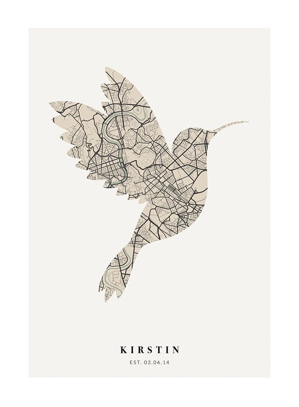 Prints - Bird Map Vintage Green Personal (50x70 cm) - Personalised prints