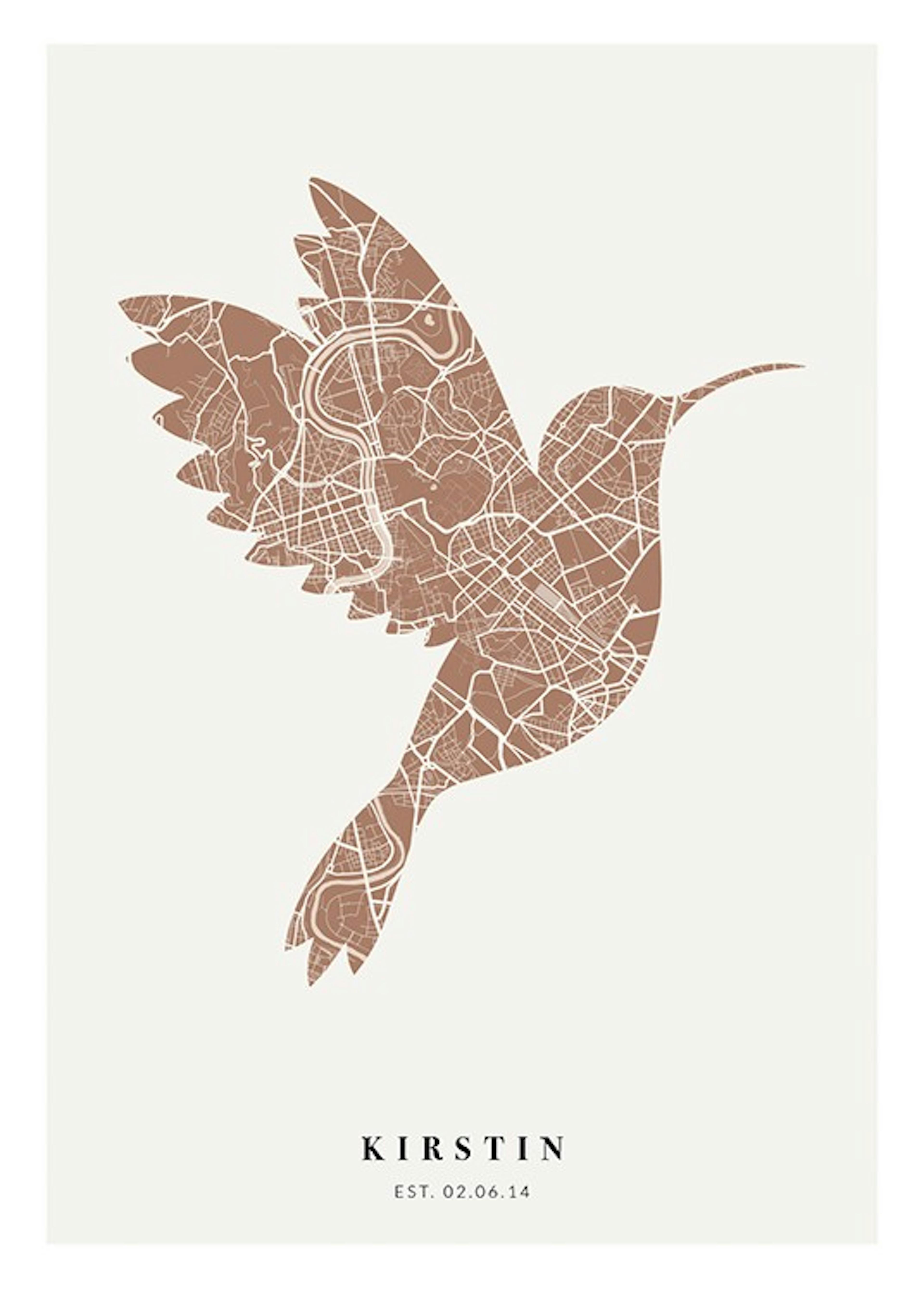 Bird Map Rusty Pink Personal Affiche 0