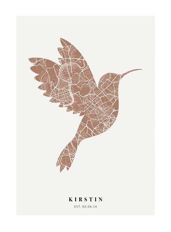 Personliga tavlor Bird Map Rusty Pink Personal Poster (30x40 cm)