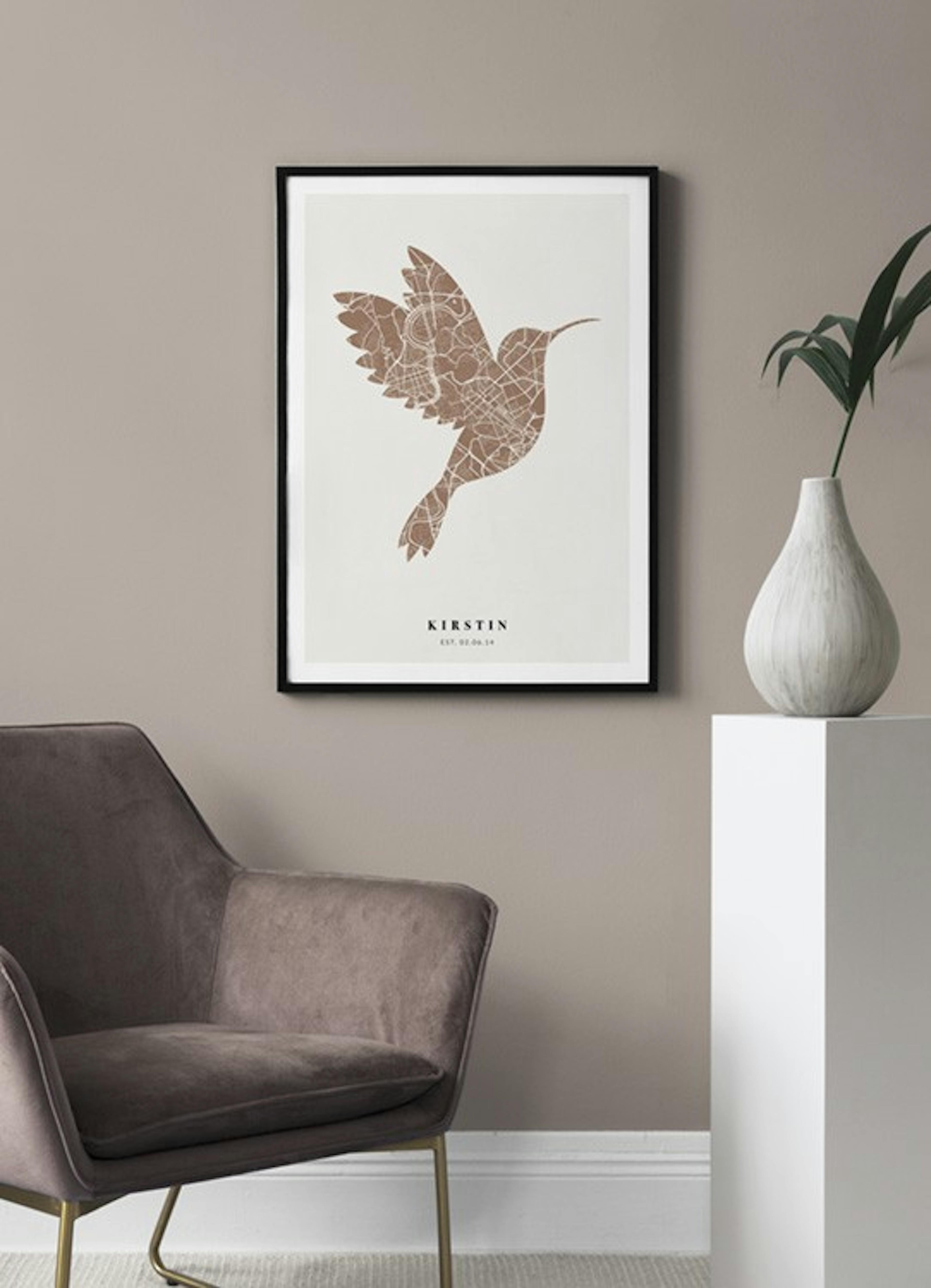 Bird Map Rusty Pink Personal Affiche