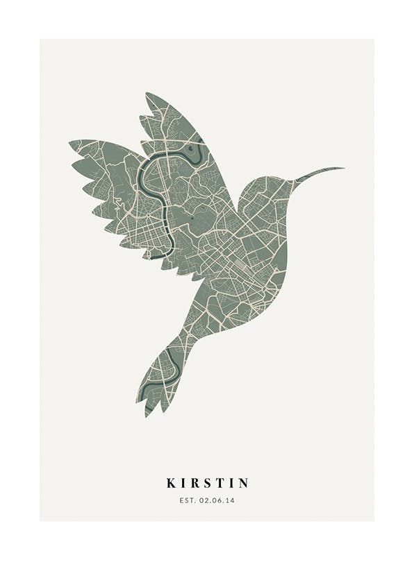 Bird Map Moss Personal Poster (50x70 cm) - Gepersonaliseerde posters