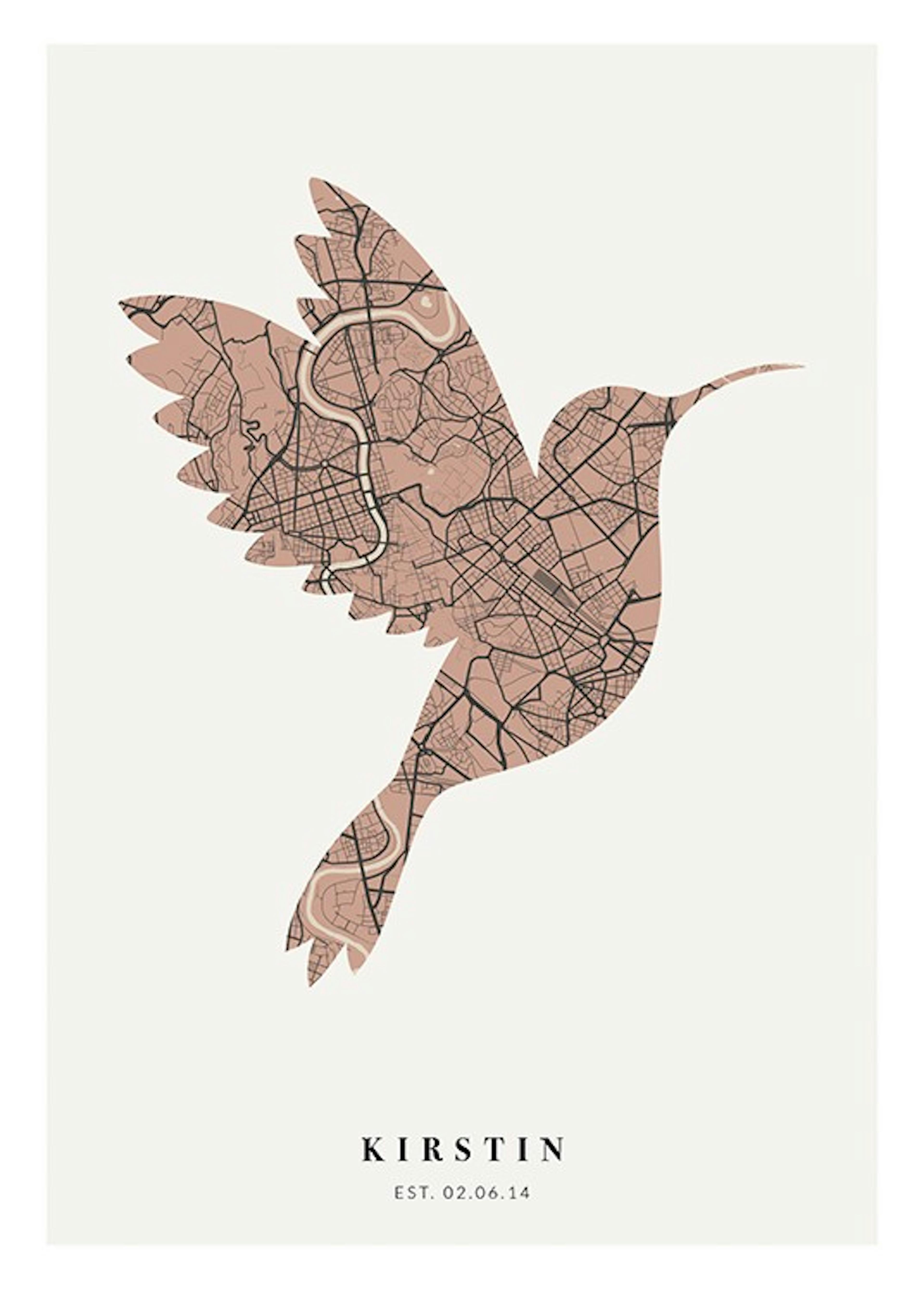 Bird Map Vintage Pink Personal Poster 0