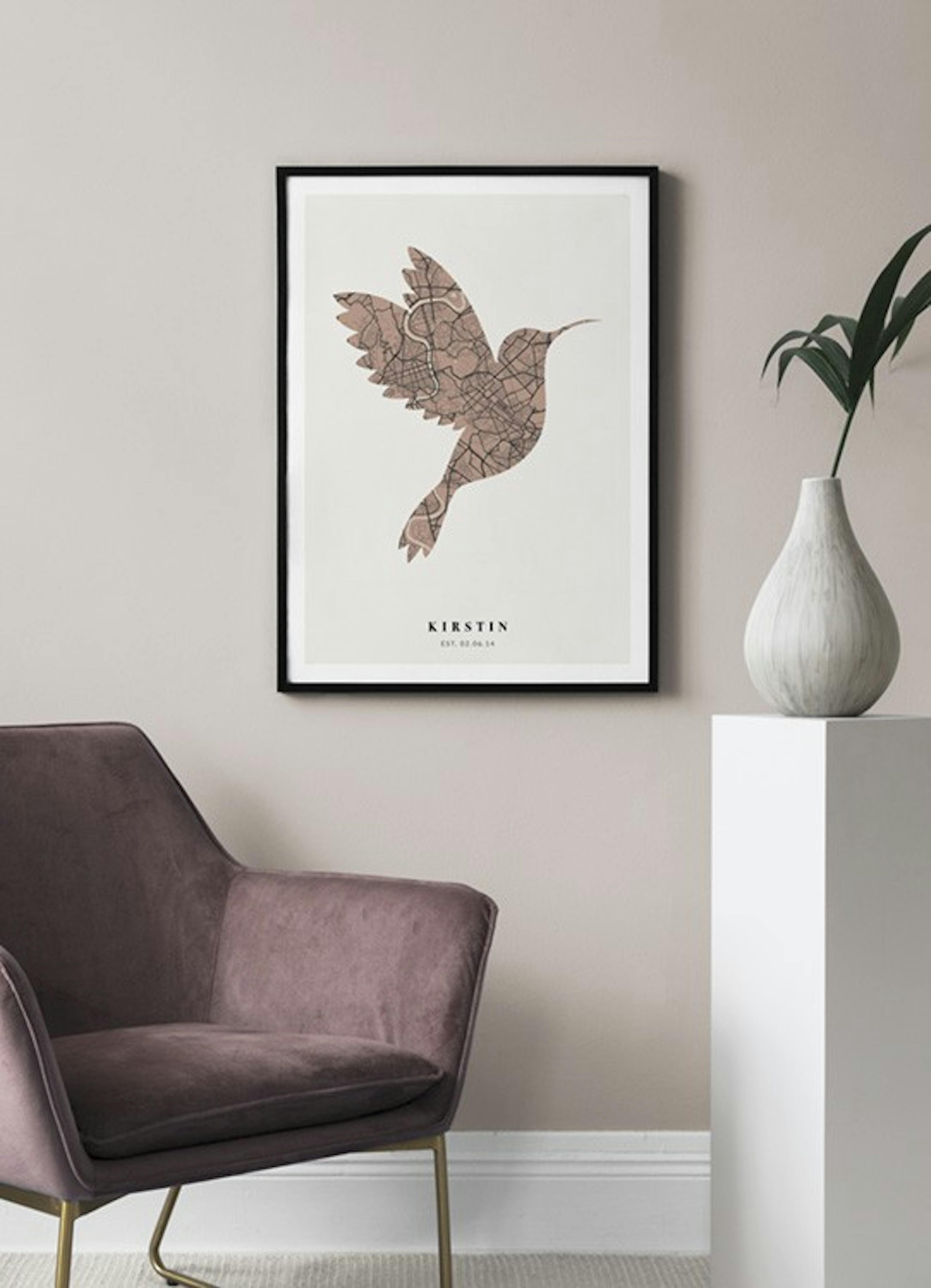 Bird Map Vintage Pink Personal Poster