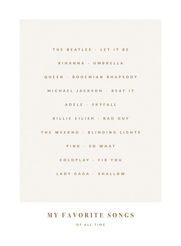 My Favorite Songs Beige Personal Juliste (30x40 cm)  Persoonalliset julisteet