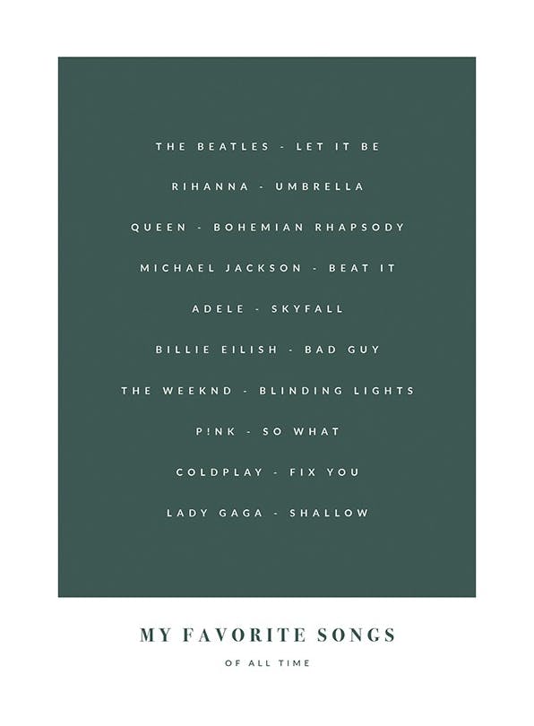 My Favorite Songs Green Personal Affiche (30x40 cm) - Affiches personnalisées