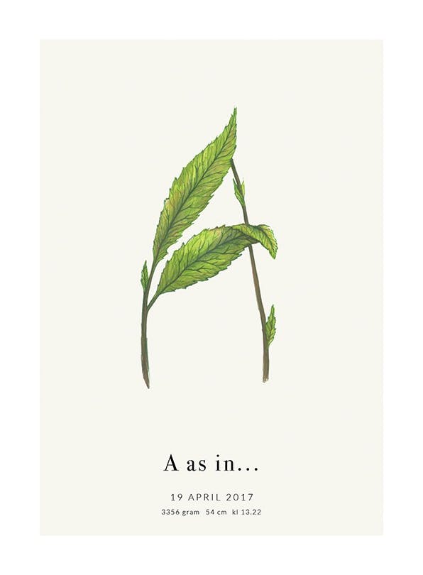 Botanic Letter A Personal Affiche (30x40 cm) - Affiches personnalisées