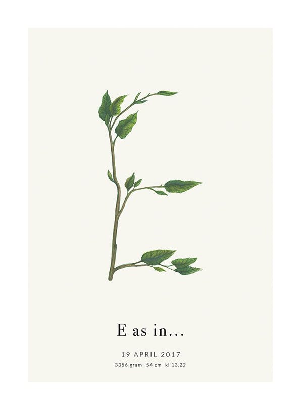 Botanic Letter E Personal Affiche (30x40 cm) - Affiches personnalisées