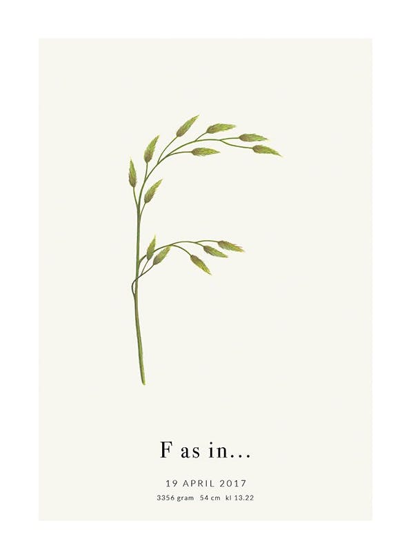 Botanic Letter F Personal Plakat (30x40 cm)- Plakaty personalizowane