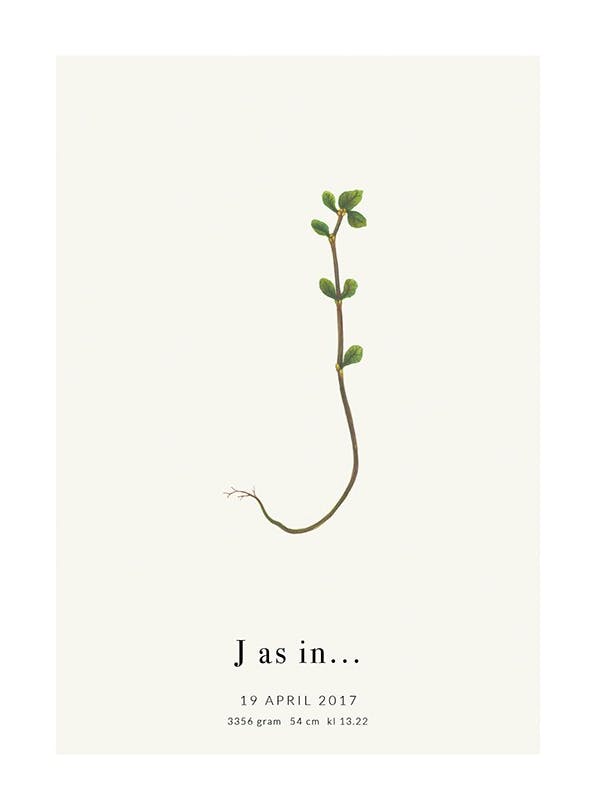 Botanic Letter J Personal Plakat (30x40 cm)- Plakaty personalizowane
