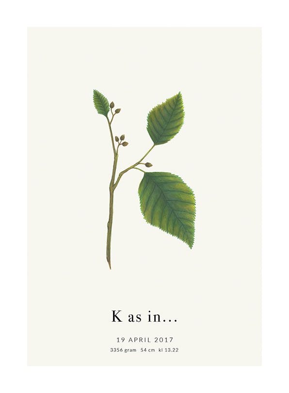 Botanic Letter K Personal Poster (30x40 cm) - Gepersonaliseerde posters