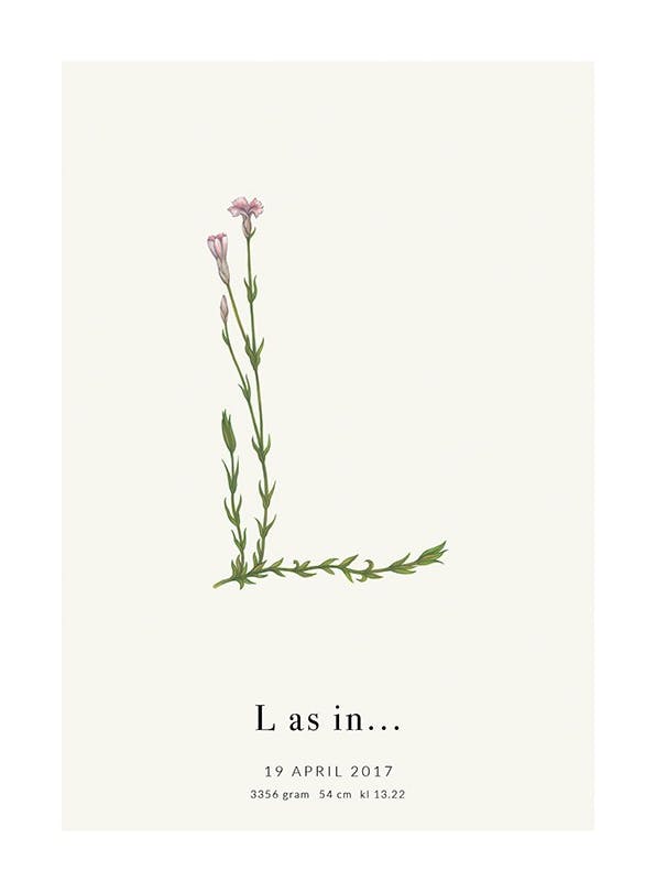 Botanic Letter L Personal Plakat (50x70 cm) - Plakater > Personlige posters