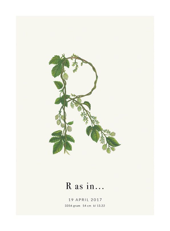 Botanic Letter R Personal Affiche (50x70 cm) - Affiches personnalisées