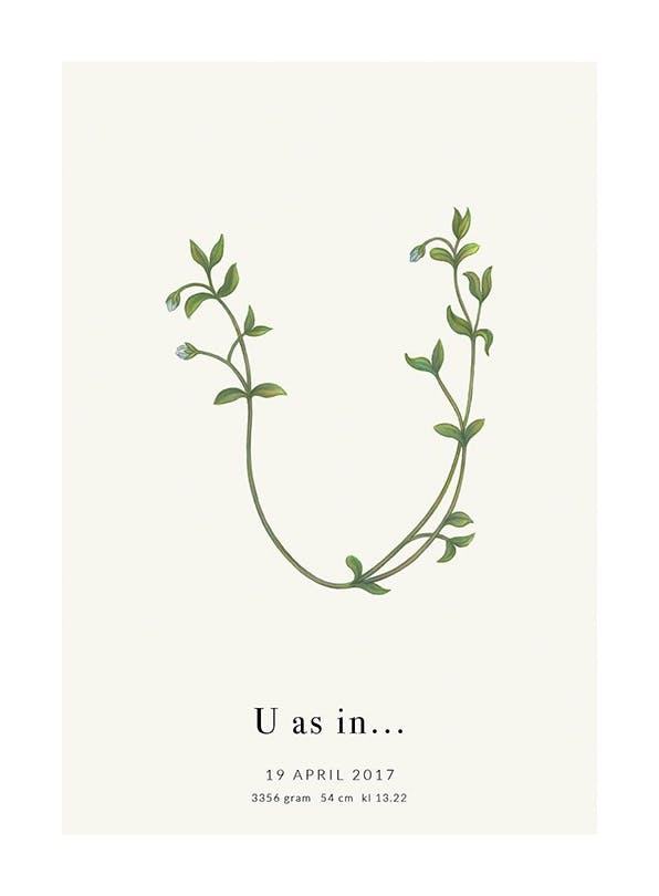 Botanic Letter U Personal Poster (30x40 cm) -  Personalisierte Poster