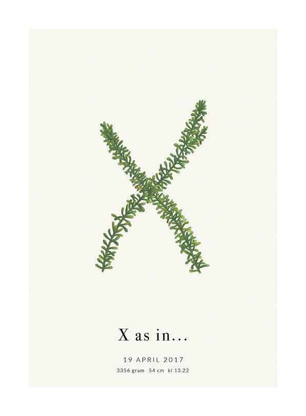 Botanic Letter X Personal Plakat (50x70 cm)- Plakaty personalizowane