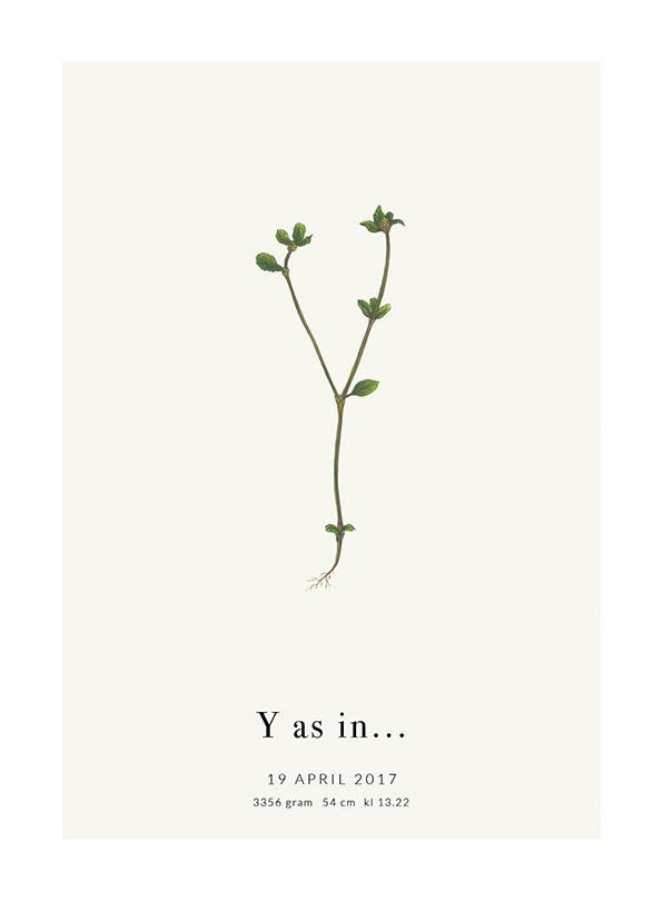 Botanic Letter Y Personal Poster (30x40 cm) - Gepersonaliseerde posters