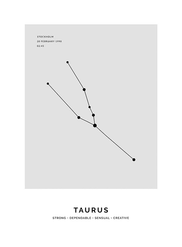 Constellation Grey Taurus Personal Affiche (50x70 cm) - Affiches personnalisées