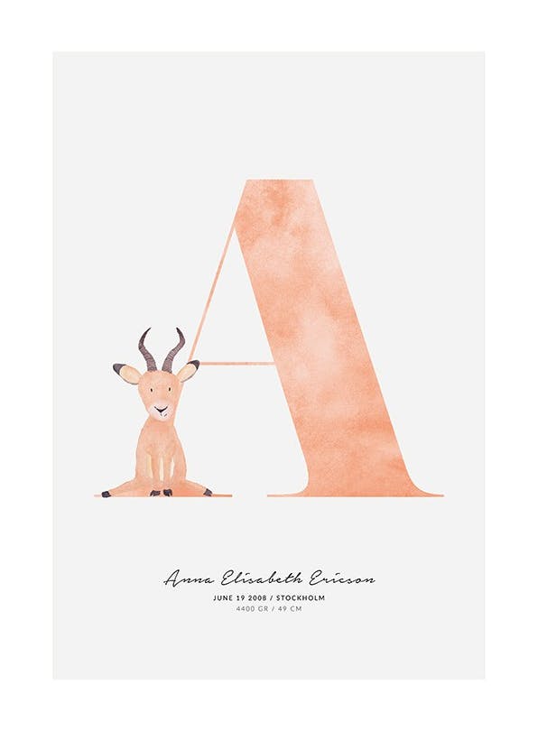 Kids Letter A Personal Plakat (30x40 cm)- Plakaty personalizowane