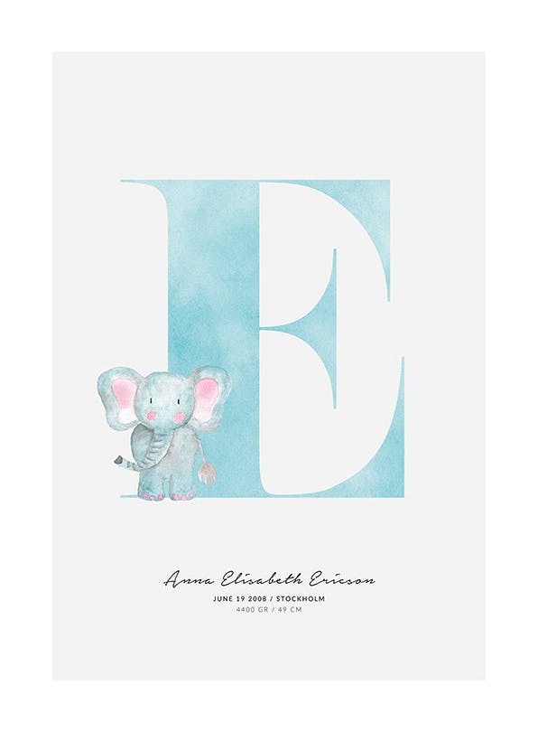 Kids Letter E Personal Plakat (50x70 cm)- Plakaty personalizowane