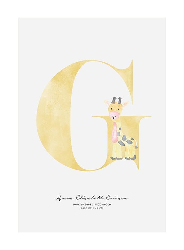 Kids Letter G Personal Affiche (50x70 cm) - Affiches personnalisées