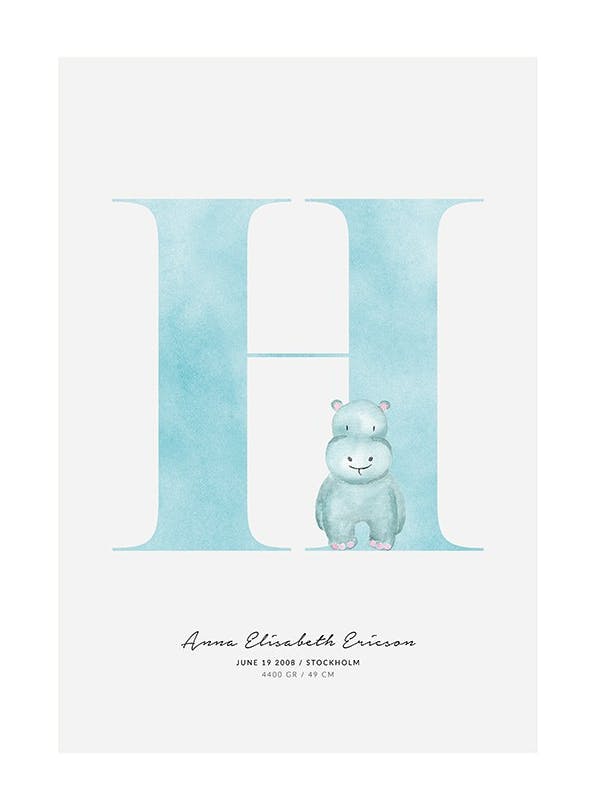 Kids Letter H Personal Affiche (30x40 cm) - Affiches personnalisées