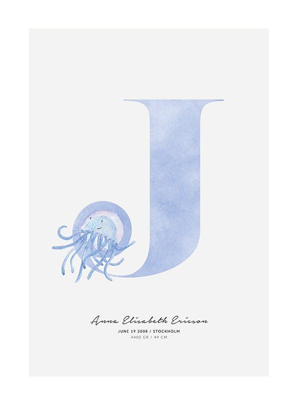 Kids Letter J Personal Plakat (30x40 cm)- Plakaty personalizowane