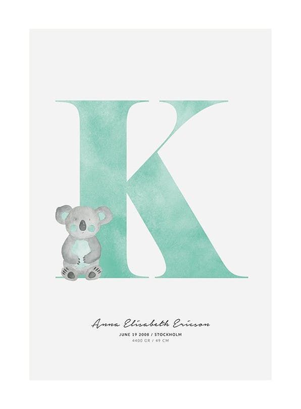 Kids Letter K Personal Poster (30x40 cm) - Gepersonaliseerde posters