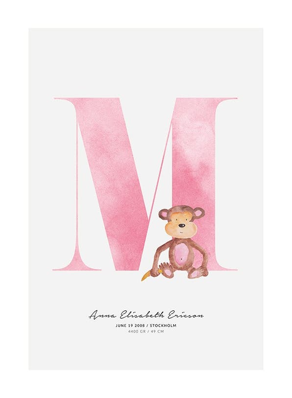 Kids Letter M Personal Poster (50x70 cm) - Gepersonaliseerde posters