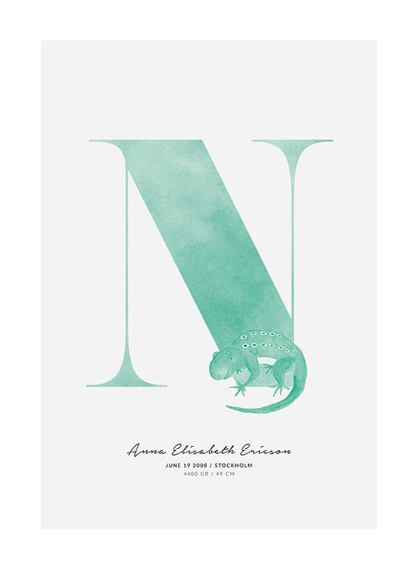 Kids Letter N Personal Plakat (50x70 cm)- Plakaty personalizowane
