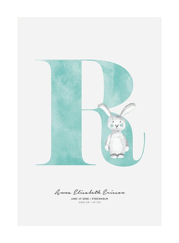 Kids Letter R Personal Affiche (50x70 cm) - Affiches personnalisées