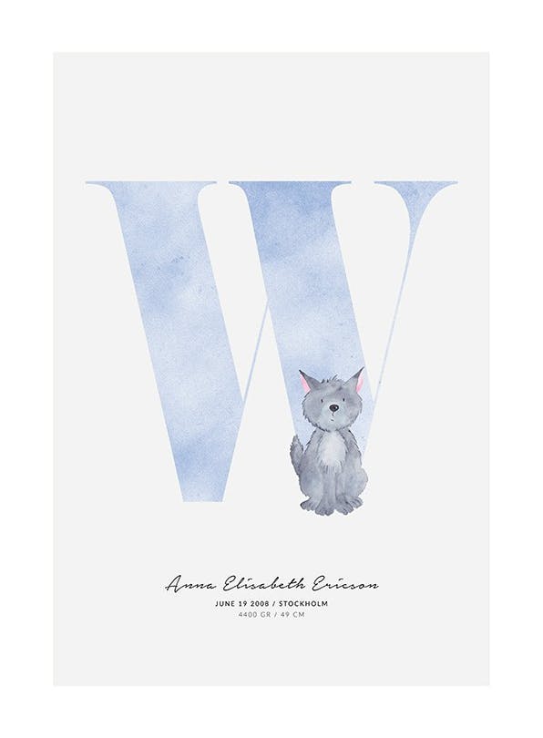Kids Letter W Personal Affiche (30x40 cm) - Affiches personnalisées