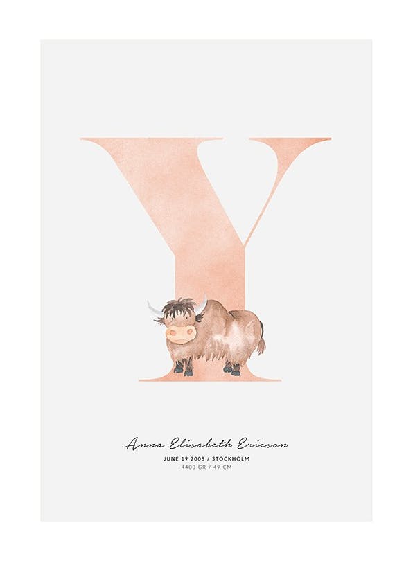 Personliga tavlor Kids Letter Y Personal Poster (50x70 cm)