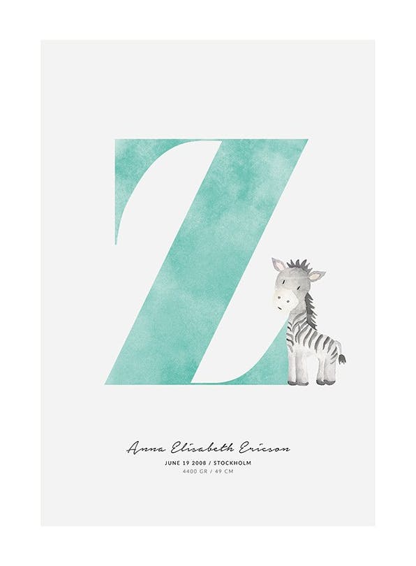 Prints - Kids Letter Z Personal (50x70 cm) - Personalised prints