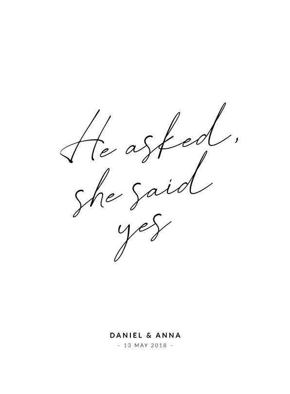 He Asked, She Said Yes Personal Affiche (30x40 cm) - Affiches personnalisées