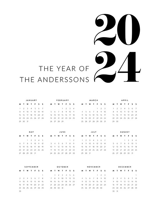 Calendar 2024 Black Personal Affiche