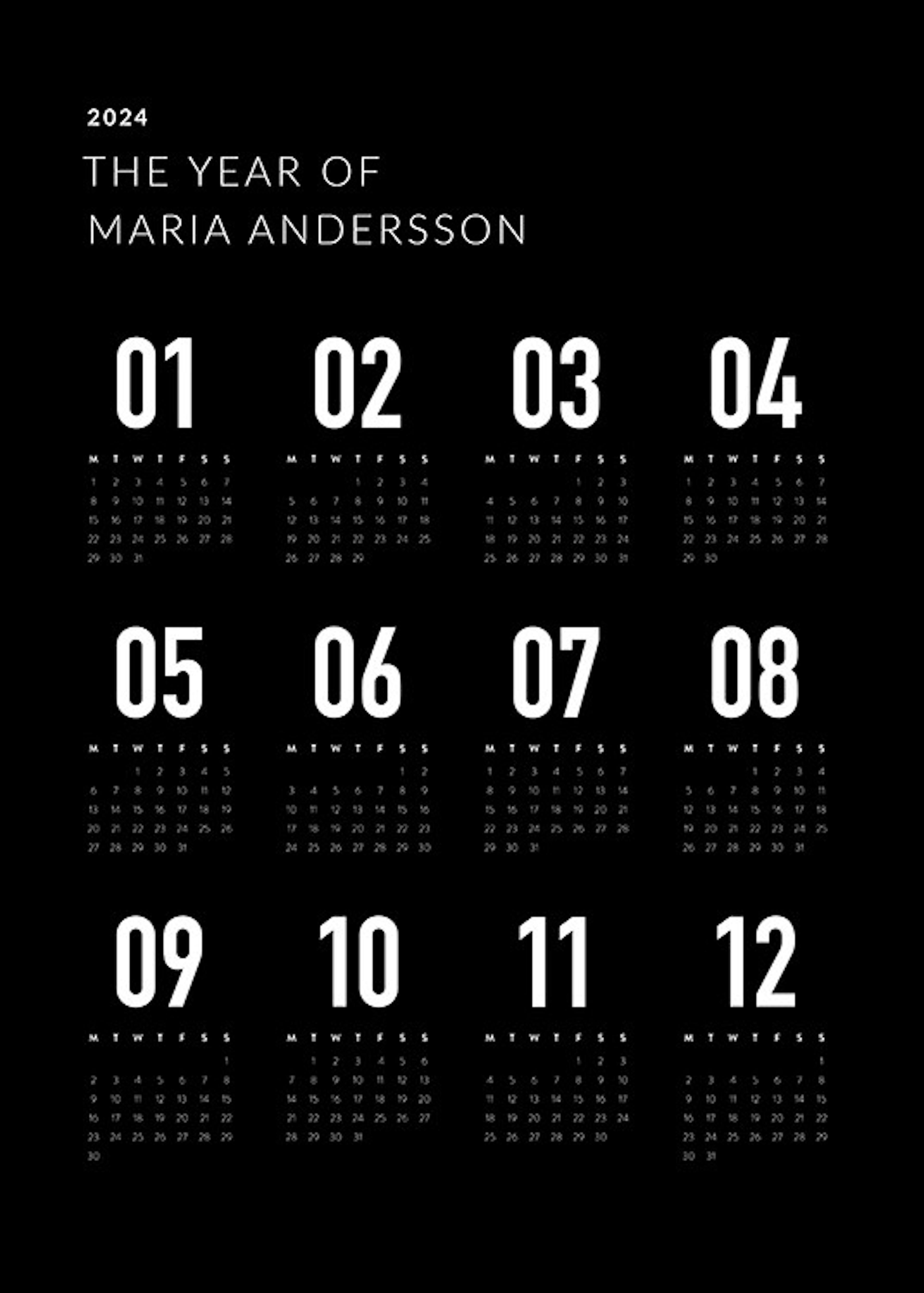 Calendar 2024 Black Personal Plakát 0