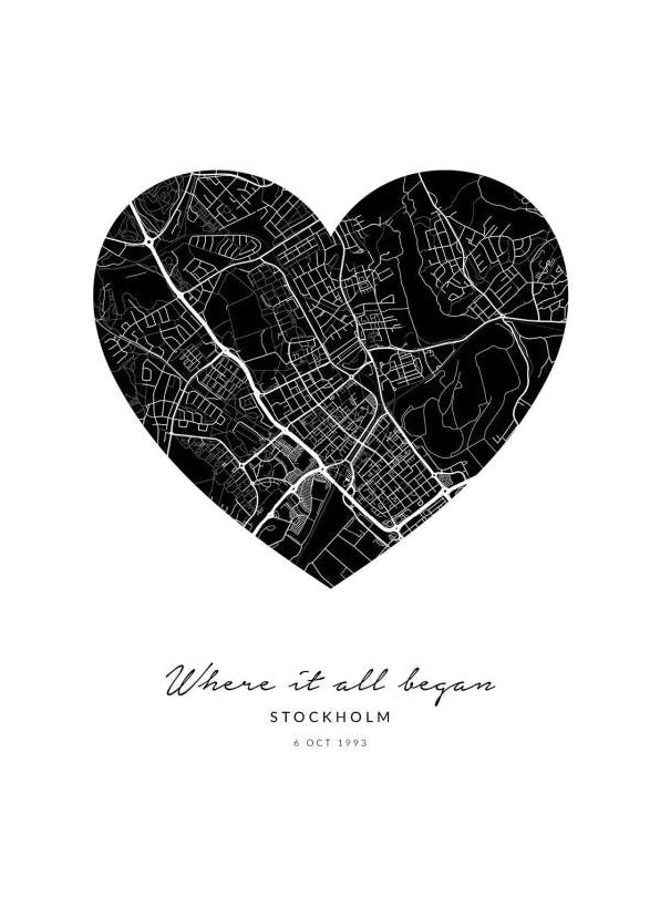 Heart Map Black Personal Affiche (50x70 cm) - Tableaux coordonnées